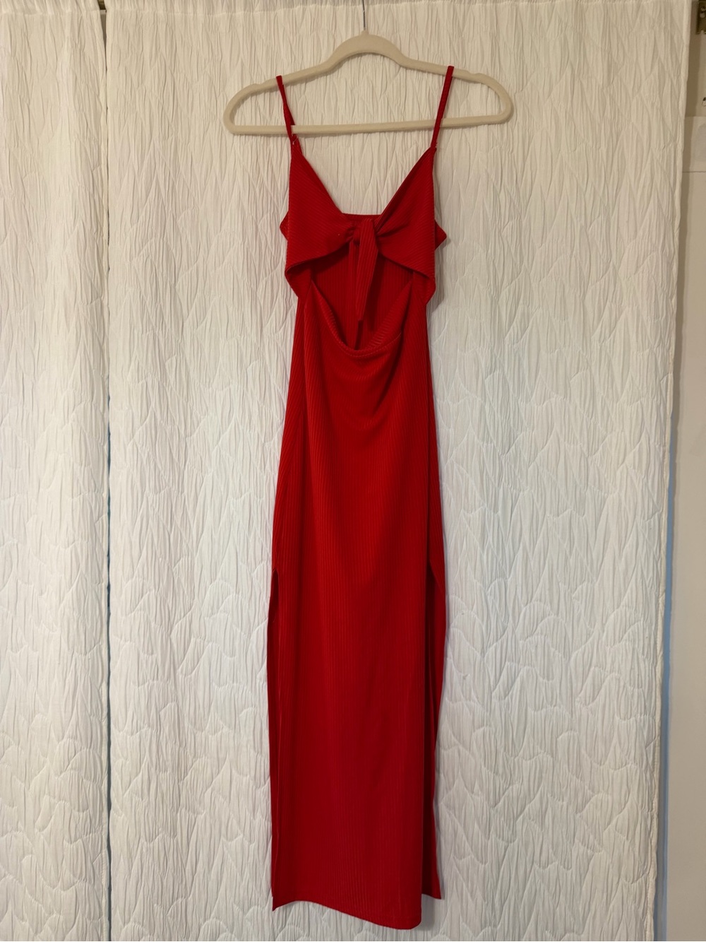 Red Spaghetti-Strap Tie-Front Maxi Dress